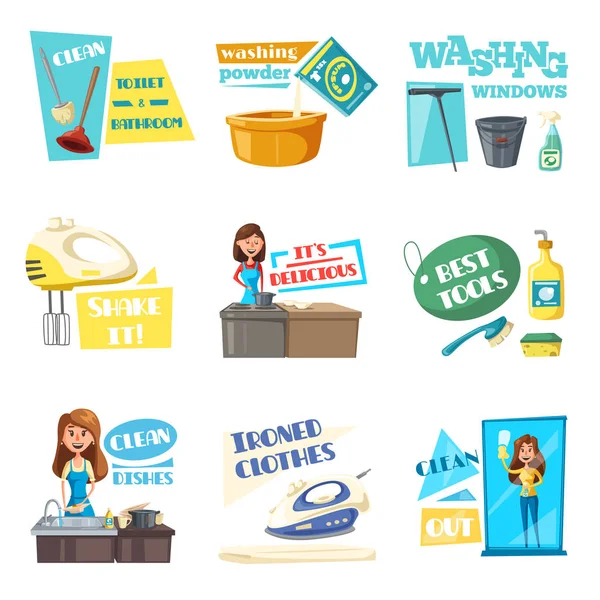 Icone vettoriali per la pulizia della casa — Vettoriale Stock