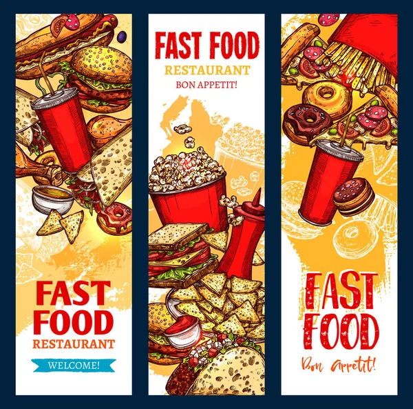Vector pancartas de comida rápida para restaurante de comida rápida — Vector de stock