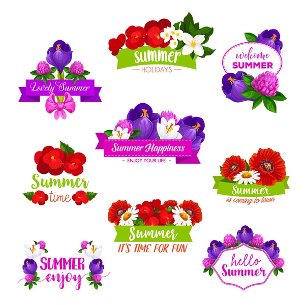 Vector iconen van zomerbloemen bloeien boeketten — Stockvector