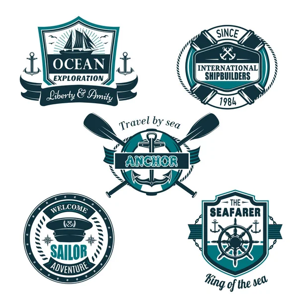 Vector nautical heraldic icons of seafarer sailing — Stock Vector