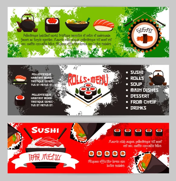 Restaurant japonais sushi menu bannières vectorielles ensemble — Image vectorielle