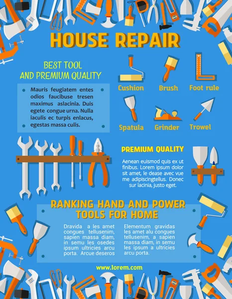 Vector poster template of house repair work tools — Stock Vector