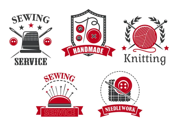 Vektorové ikony šití, pletení, vyšívání služby — Stockový vektor