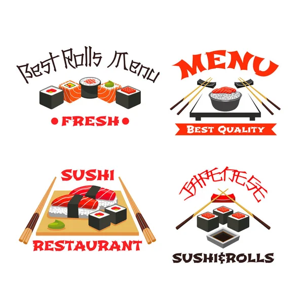 Vector icons set of Japanese restaurant sushi menu — Stock Vector