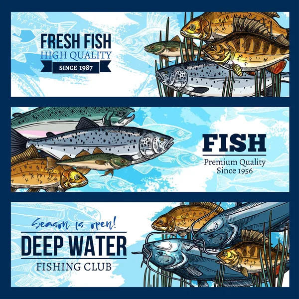 Vector banners for fishing or fisherman club Stock Illustration