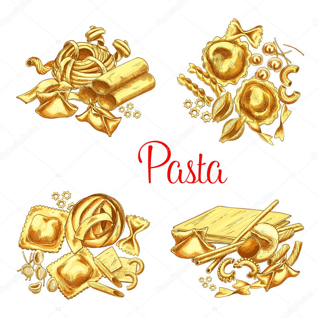 Italian pasta vector icons set for restaurant