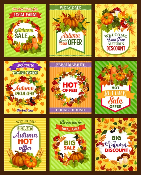 Herbst Verkauf Retro Poster Set mit Herbst Saison Blatt — Stockvektor