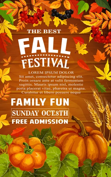 Fall festival poster of autumn harvest template — Stock Vector