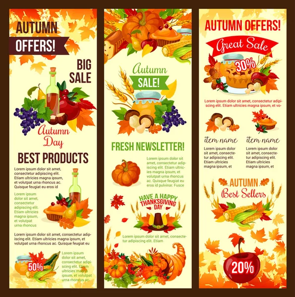 Bannière de vente d'automne ensemble de célébration de la récolte d'automne — Image vectorielle