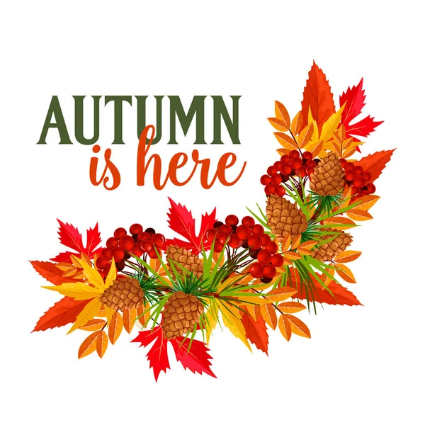Autumn time leaf wreath vector greeting poster — Stock Vector
