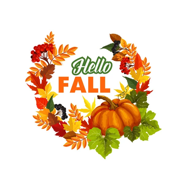 Autumn Time Hello Fall vector greeting poster — Stock Vector