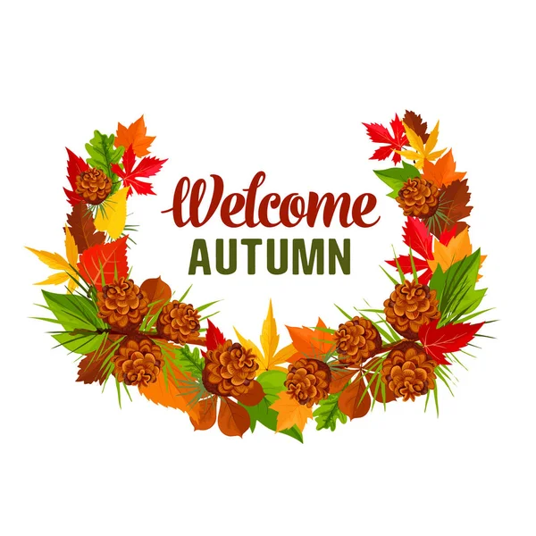 Autumn time vector hello fall greeting poster — Stock Vector