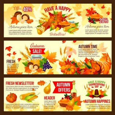 Şükran günü tatil sonbahar satış sembol seti