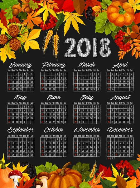 Herbst Erntekalender Tafelvorlage Design — Stockvektor