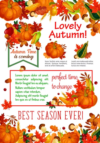 秋季一叶，秋天收获蔬菜海报 — 图库矢量图片