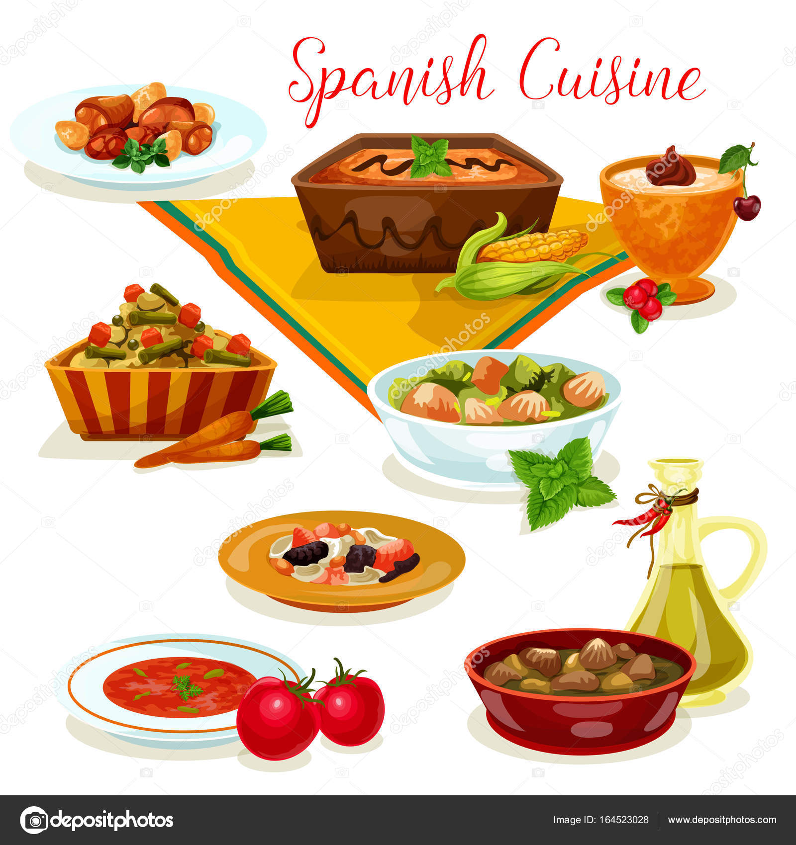 Spansk mat, god middag, meny, tegneserieikon stockvektor © VectorTradition  #164523028, image size:963x1024