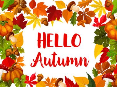 Merhaba sonbahar tebrik kartı ile sonbahar doğa çerçeve