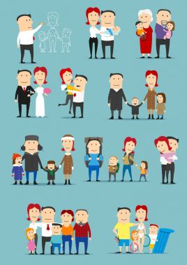 Aile aktivitesi çizgi film karakteri set tasarımı
