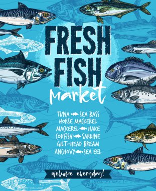 Fresh fish banner for seafood market template clipart
