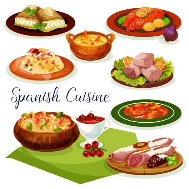 İspanya mutfağı yemek menüsü çizgi film simgesi tasarım