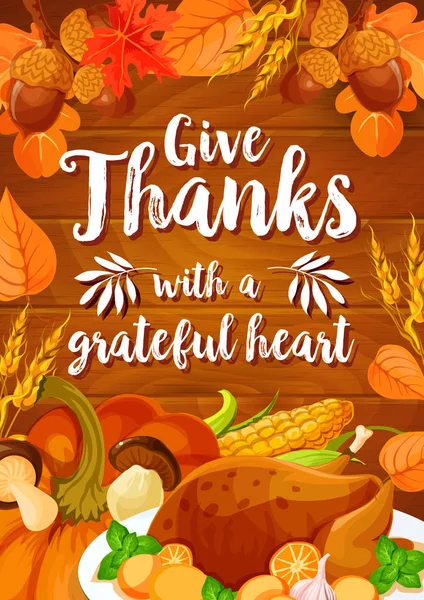 Thanksgiving Day middag banner på trä bakgrund — Stock vektor