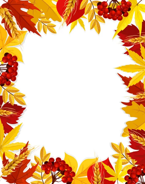 Otoño vector hoja follaje en blanco marco de otoño cartel — Vector de stock