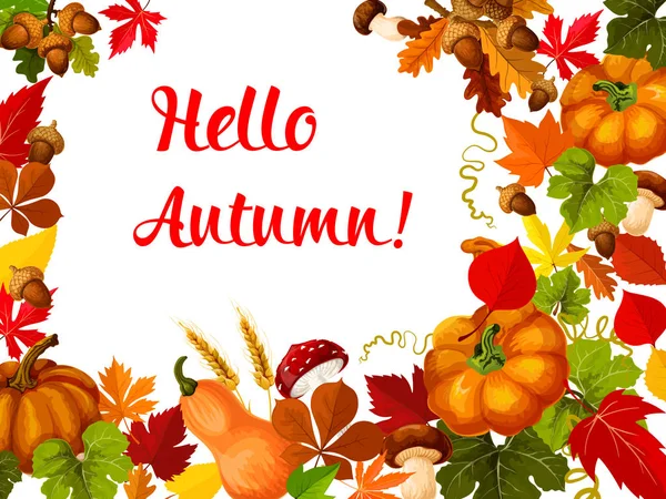 Hello Autumn poster for fall season greeting card — Stock Vector