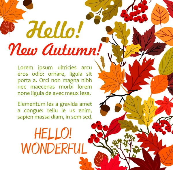 你好秋天海报模板与秋天叶边框 — 图库矢量图片