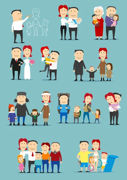 Дизайн набору мультиплікаційних персонажів сімейної діяльності — стоковий вектор