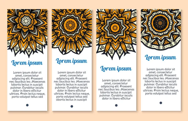 Paisley fleur, ensemble de bannière d'ornement mandala indien — Image vectorielle