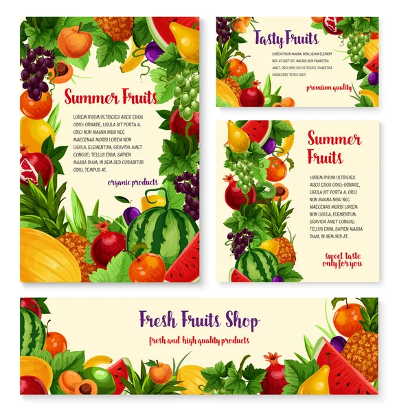 Frutta e design del set di banner di bacche fresche — Vettoriale Stock