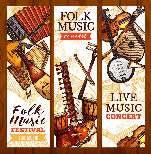Bannière de musique folklorique avec instrument de musique ethnique — Image vectorielle