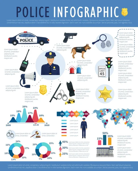 Infographie policière pour le crime, le droit, la justice — Image vectorielle