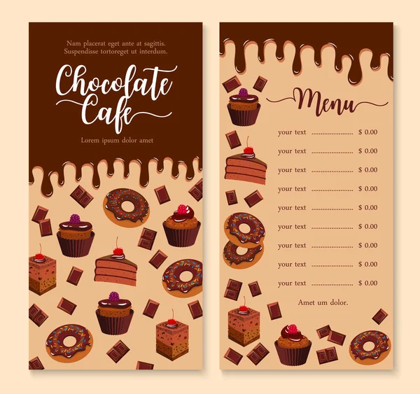 Bolo de chocolate e design de modelo de menu de sobremesa — Vetor de Stock