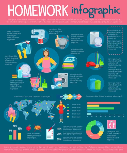 Úklid infografiku s ikonami domácí práce — Stockový vektor