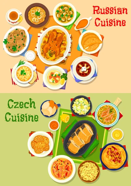 俄罗斯和捷克菜图标设置为食品设计 — 图库矢量图片
