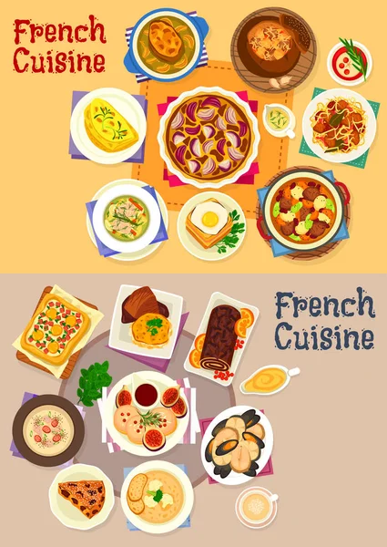 Γαλλική κουζίνα για μεσημεριανό μενού εικονίδιο που — Διανυσματικό Αρχείο