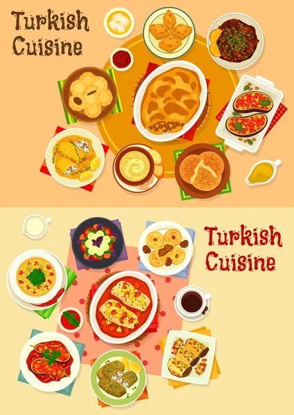 Turkse cuisine diner met verrukking icon set — Stockvector