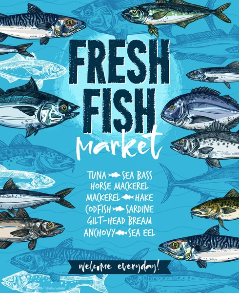 Banner de peixe fresco para o modelo do mercado de frutos do mar — Vetor de Stock
