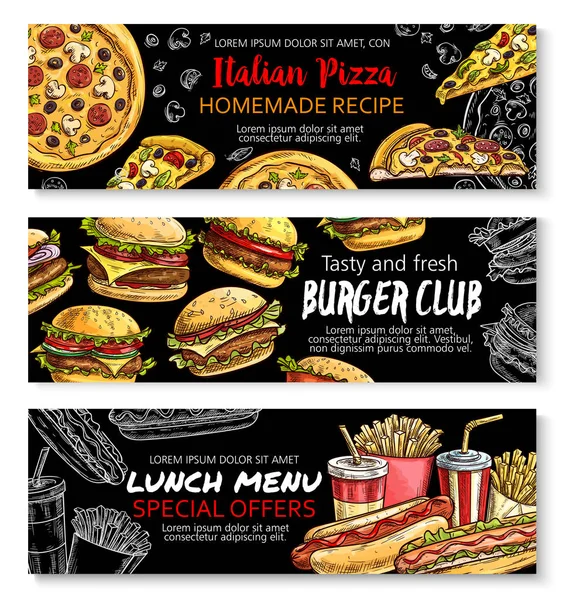 Fast food menu special offer chalkboard banner set — Stock Vector