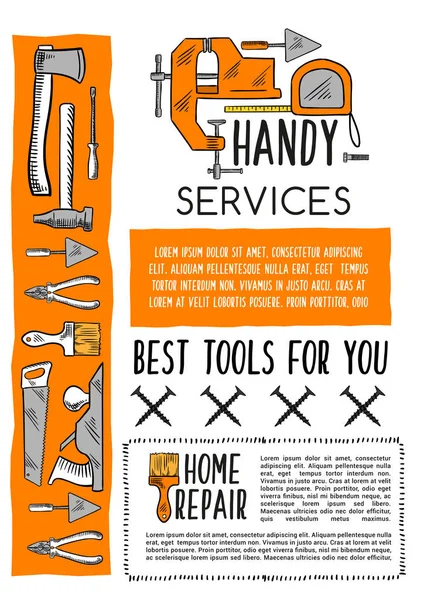 Haus Reparatur Werkzeug und Tischlerei Ausrüstung Plakat — Stockvektor