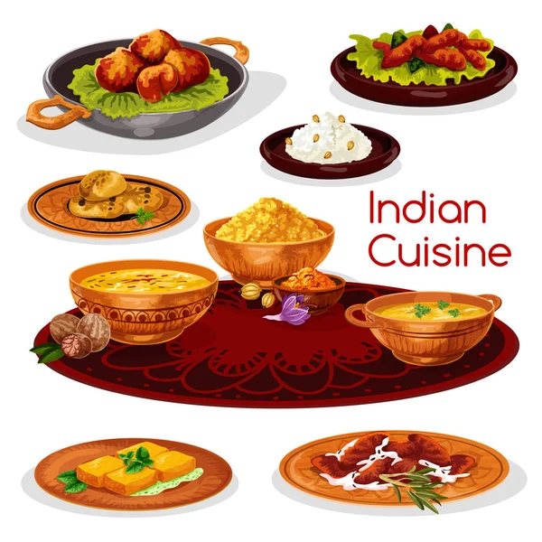 Indian cuisine thali dishes cartoon icon design — Stock Vector