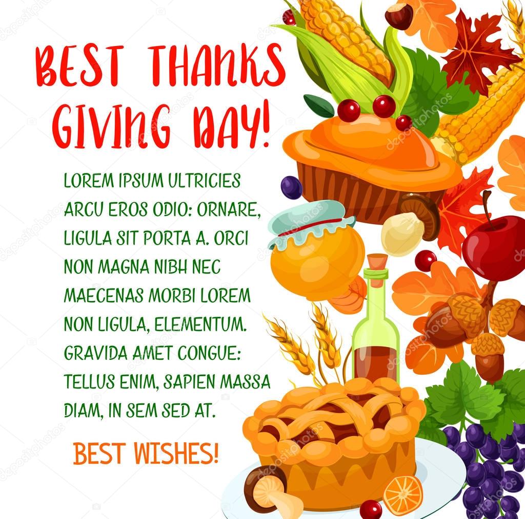 Thanksgiving Day poster with autumn harvest symbol