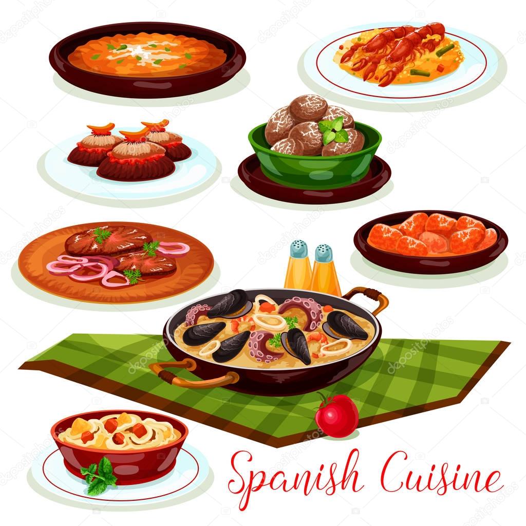 Spanish cuisine traditional dinner diches icon