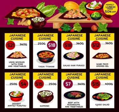 Japon mutfağı restoran için vektör menüsü