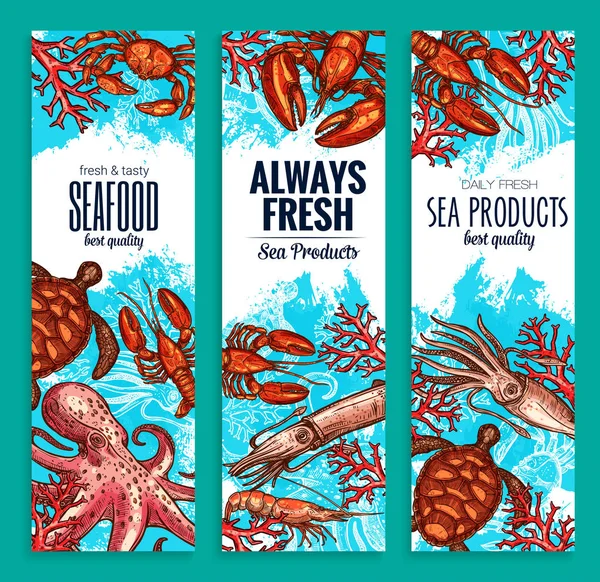 Ensemble vectoriel de bannières de fruits de mer restaurant fruits de mer — Image vectorielle