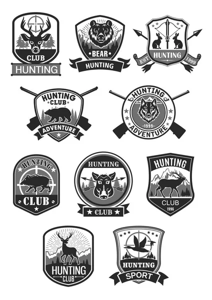 Club de caza caza aventura vector iconos conjunto — Vector de stock