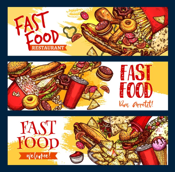 Fast food restaurante menu vetor banners —  Vetores de Stock
