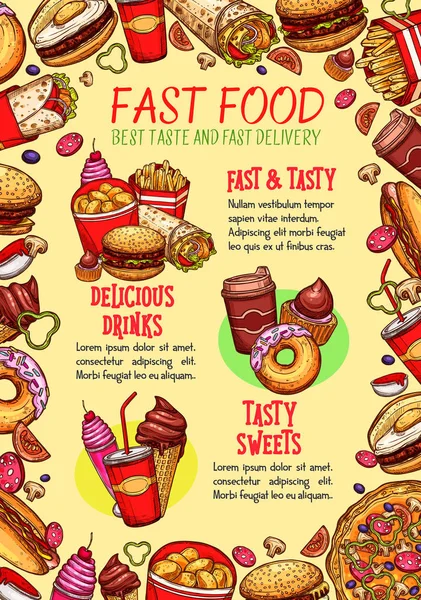 Fast food vektör poster fastfood Restoran için — Stok Vektör