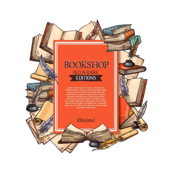 Manifesto vettoriale per vecchio negozio di libri rari — Vettoriale Stock